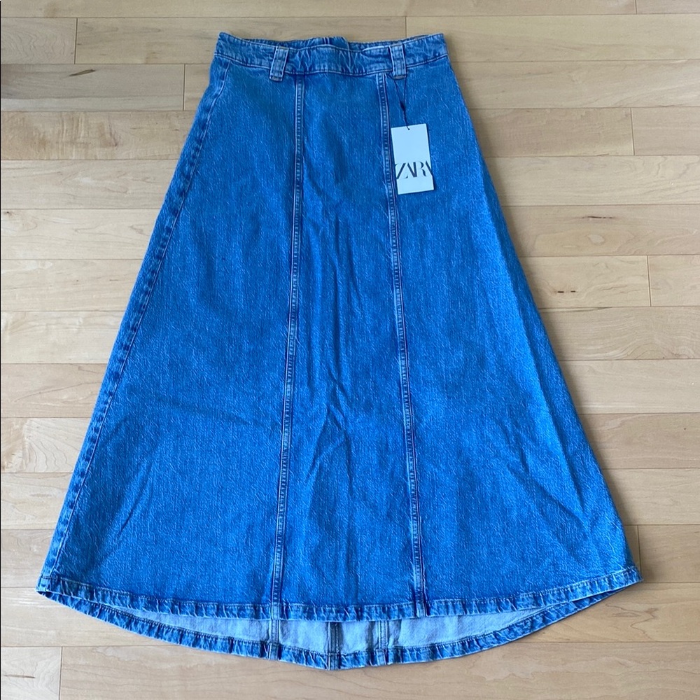 Zara Blue A-Line Maxi Skirt High-Low Casual